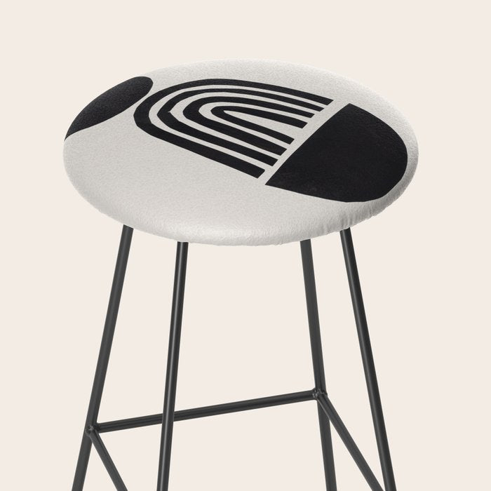 Black & White Minimalist Mid Century Paper collage Funky Black Ink Tribal Geometric by Ejaaz Haniff Stool Gallery Image 2