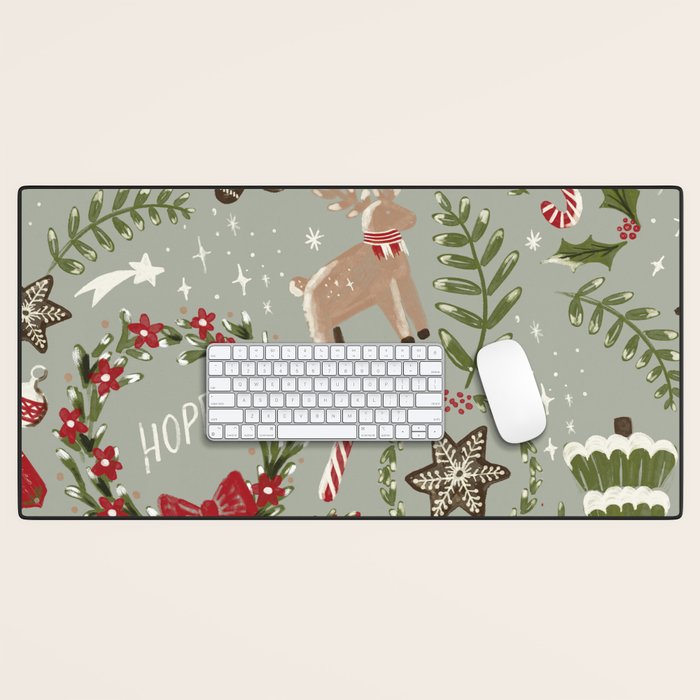 Magical Christmas - Sage Green Desk Mat Gallery Image 1
