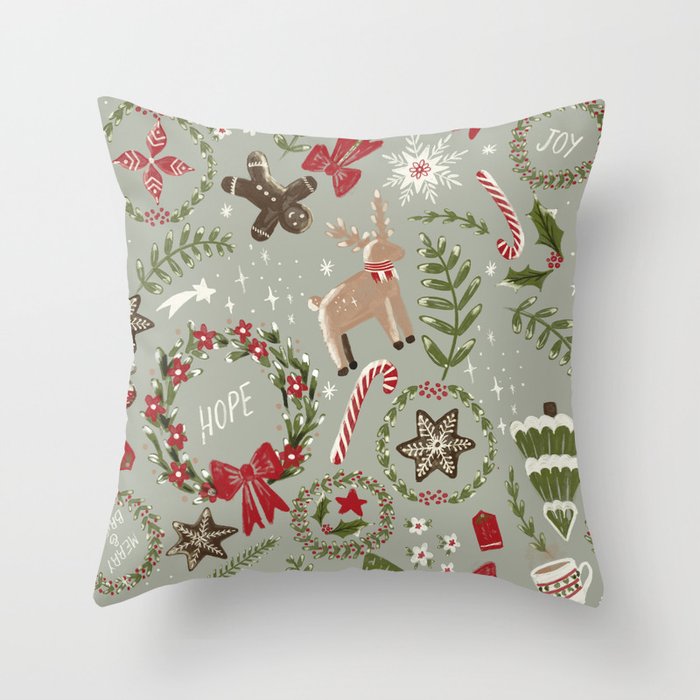 Magical Christmas - Sage Green Throw Pillow Gallery Image 1