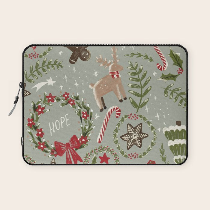 Magical Christmas - Sage Green Laptop Sleeve Gallery Image 1