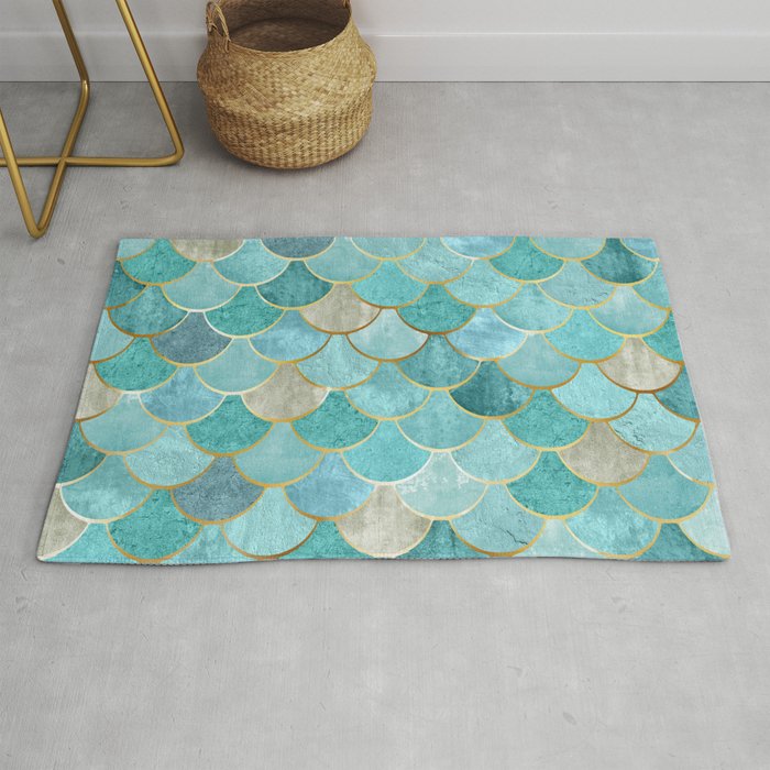 Moroccan Mermaid Fish Scale Pattern, Aqua,Teal Rug Gallery Image 1