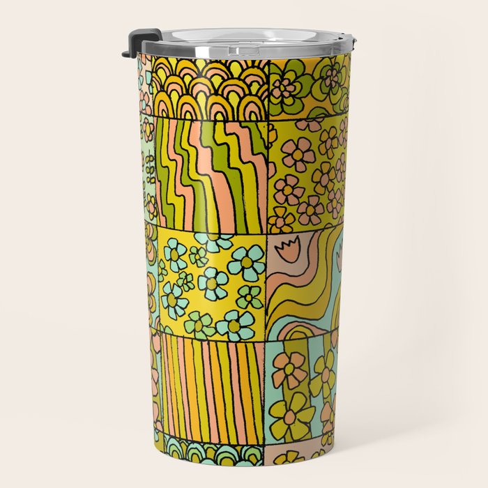 patchwork dreams retro flower quilt dreams of waves Travel Mug Gallery Image 3