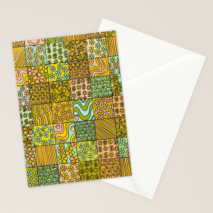 patchwork dreams retro flower quilt dreams of waves Stationery Card Gallery Image 2