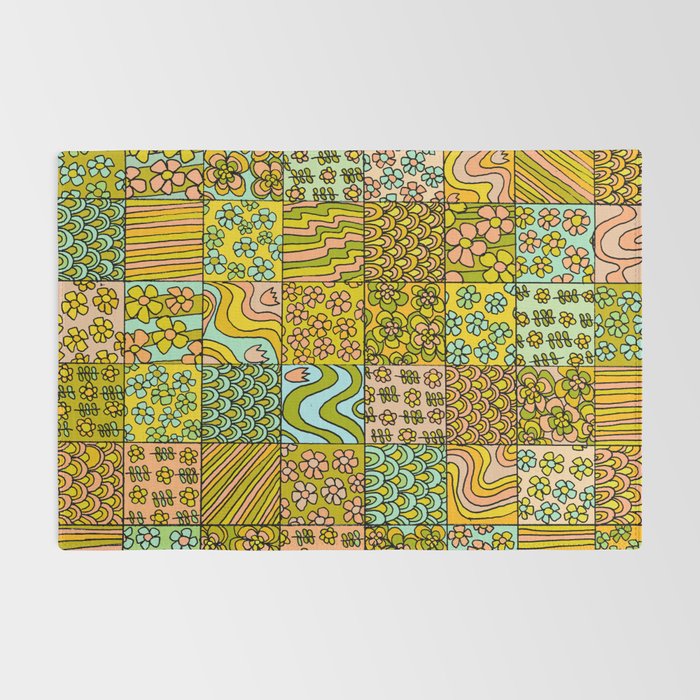 patchwork dreams retro flower quilt dreams of waves Rug Gallery Image 2
