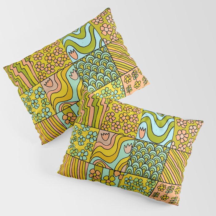 patchwork dreams retro flower quilt dreams of waves Pillow Sham Gallery Image 3