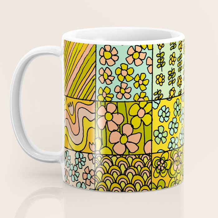 patchwork dreams retro flower quilt dreams of waves Coffee Mug Gallery Image 3