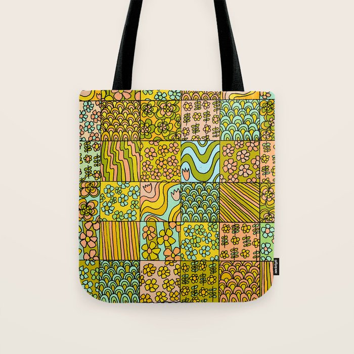 patchwork dreams retro flower quilt dreams of waves Tote Bag Gallery Image 1