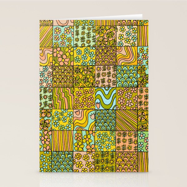 patchwork dreams retro flower quilt dreams of waves Stationery Card Gallery Image 2