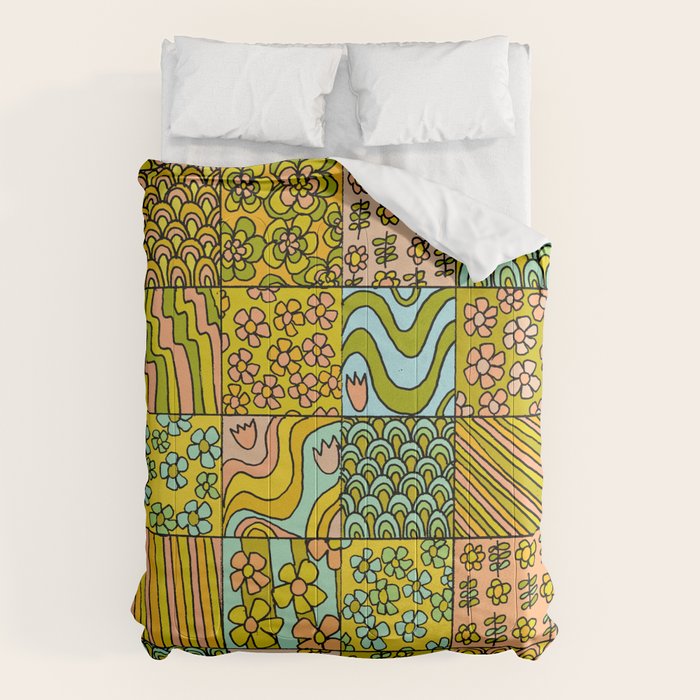 patchwork dreams retro flower quilt dreams of waves Comforter Gallery Image 6