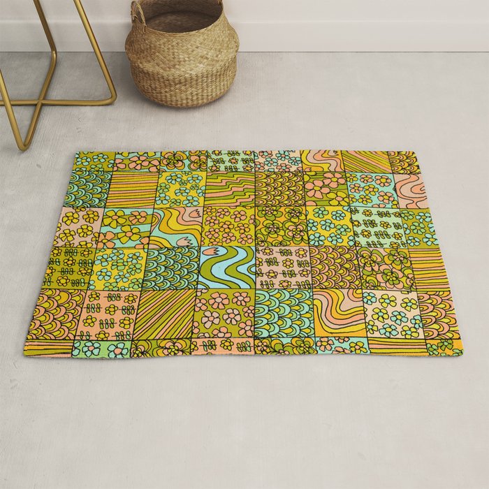 patchwork dreams retro flower quilt dreams of waves Rug Gallery Image 1