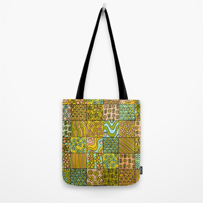 patchwork dreams retro flower quilt dreams of waves Tote Bag Gallery Image 2