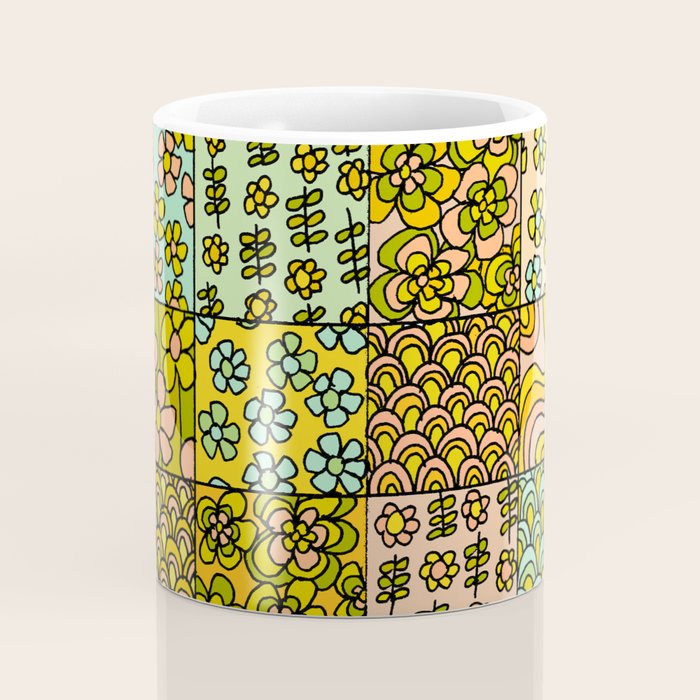 patchwork dreams retro flower quilt dreams of waves Coffee Mug Gallery Image 4