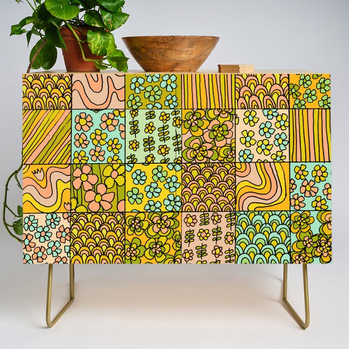 patchwork dreams retro flower quilt dreams of waves Credenza Gallery Image 1