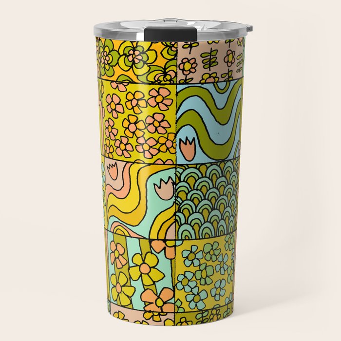 patchwork dreams retro flower quilt dreams of waves Travel Mug Gallery Image 1