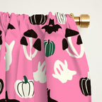 Pink Ghosts, Mushrooms, Bats, and Flowers Pattern Window Curtain Gallery Image 2