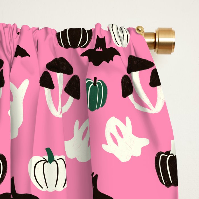 Pink Ghosts, Mushrooms, Bats, and Flowers Pattern Window Curtain Gallery Image 2