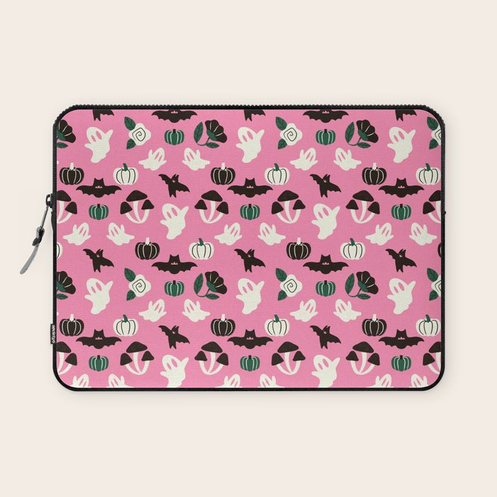Pink Ghosts, Mushrooms, Bats, and Flowers Pattern Laptop Sleeve Gallery Image 1