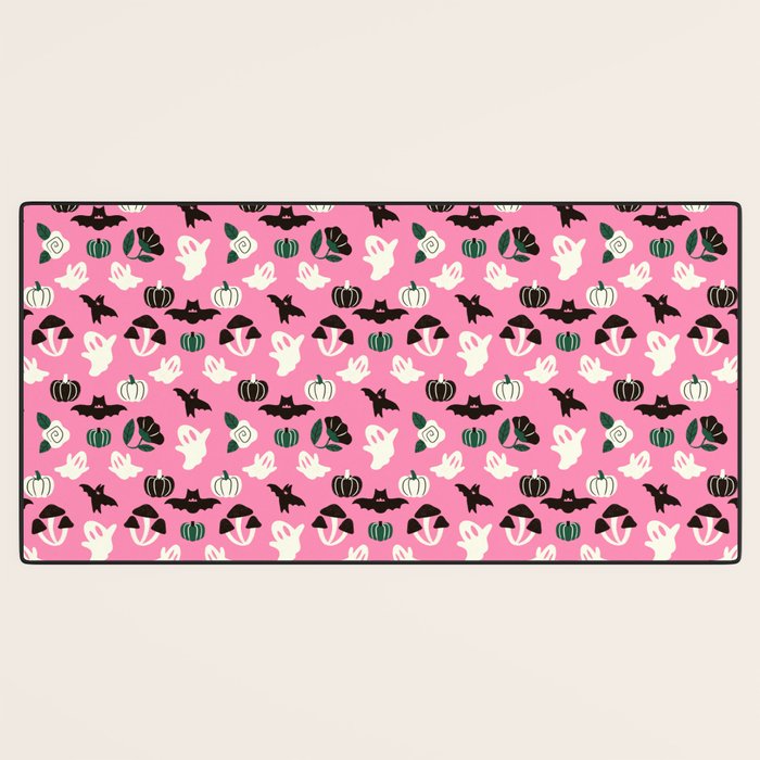 Pink Ghosts, Mushrooms, Bats, and Flowers Pattern Desk Mat Gallery Image 3