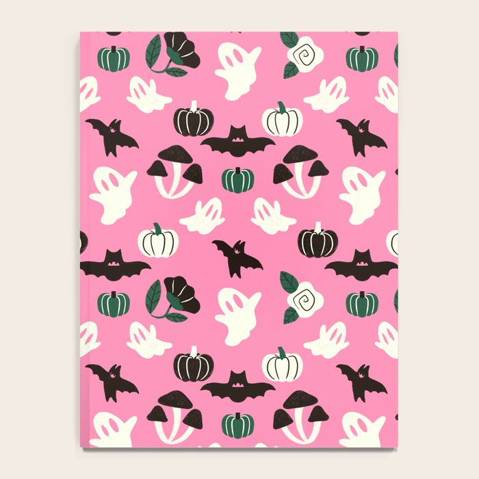 Pink Ghosts, Mushrooms, Bats, and Flowers Pattern Notebook Gallery Image 4