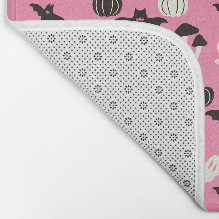 Pink Ghosts, Mushrooms, Bats, and Flowers Pattern Bath Mat Gallery Image 2