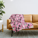 Pink Ghosts, Mushrooms, Bats, and Flowers Pattern Throw Blanket Gallery Image 1