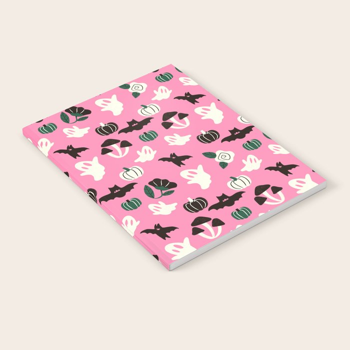 Pink Ghosts, Mushrooms, Bats, and Flowers Pattern Notebook Gallery Image 1