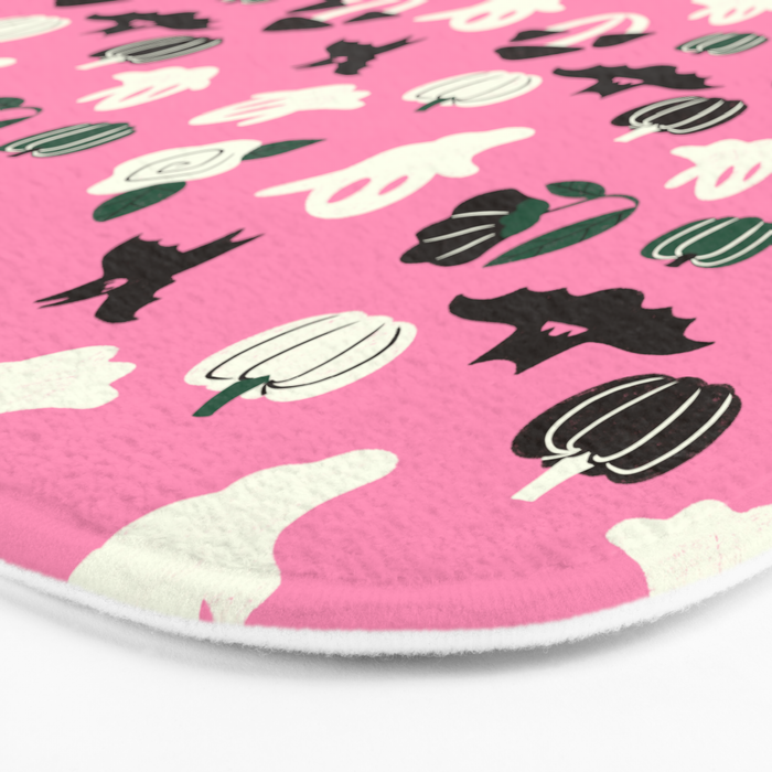 Pink Ghosts, Mushrooms, Bats, and Flowers Pattern Bath Mat Gallery Image 3