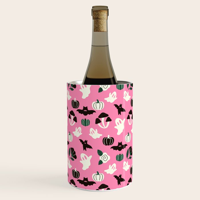 Pink Ghosts, Mushrooms, Bats, and Flowers Pattern Wine Chiller Gallery Image 2