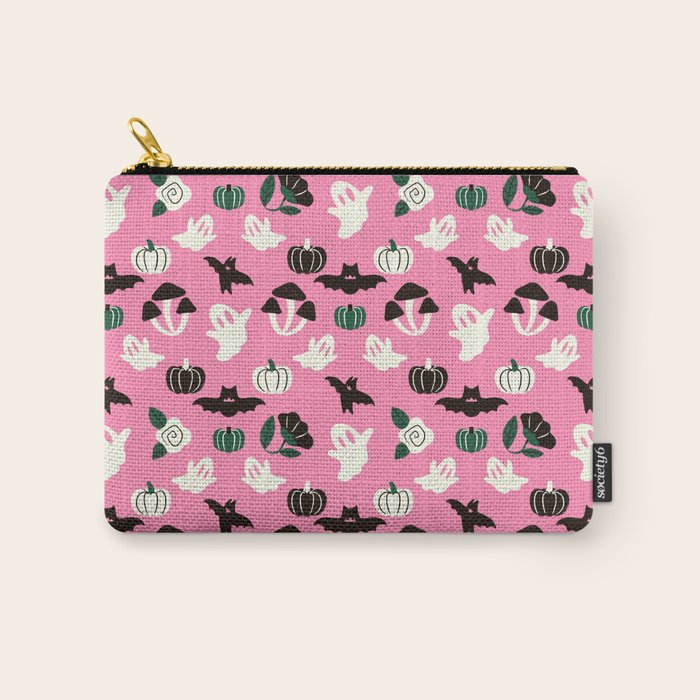 Pink Ghosts, Mushrooms, Bats, and Flowers Pattern Carry All Pouch Gallery Image 1