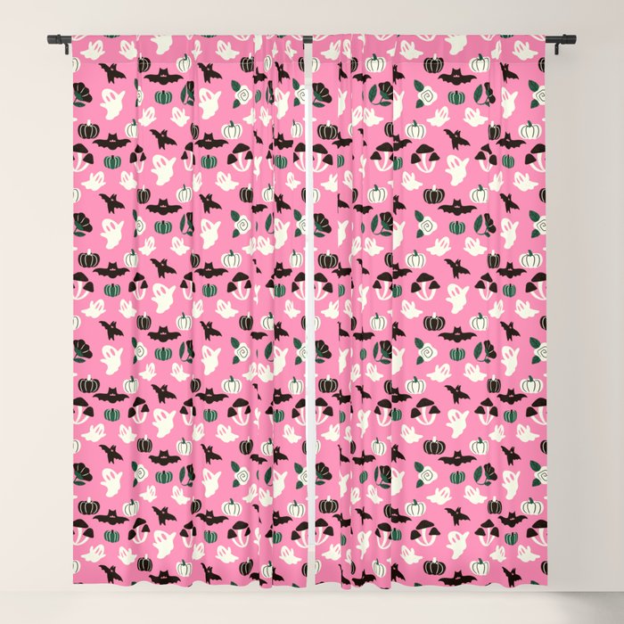 Pink Ghosts, Mushrooms, Bats, and Flowers Pattern Window Curtain Gallery Image 1