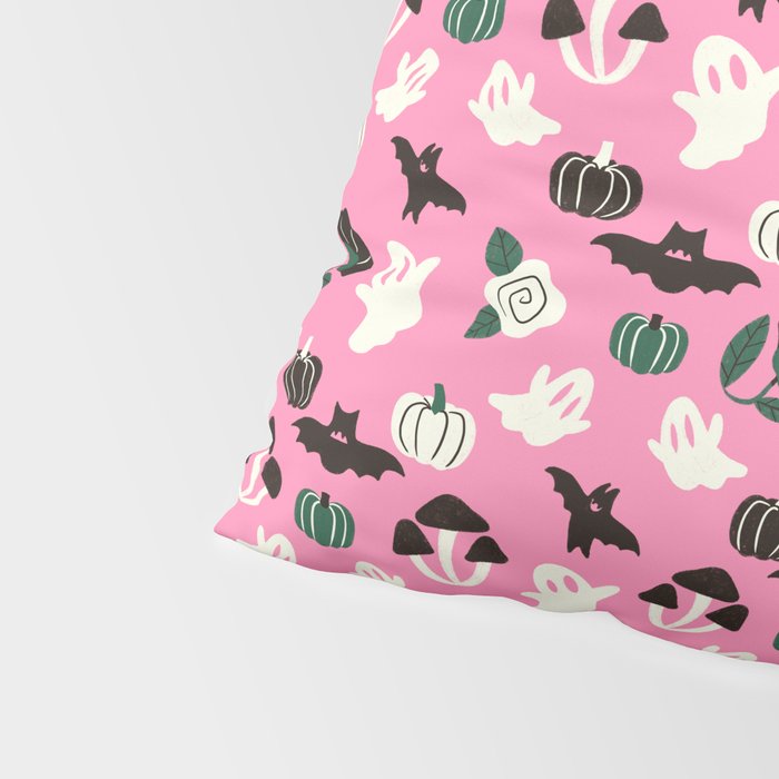 Pink Ghosts, Mushrooms, Bats, and Flowers Pattern Pillow Sham Gallery Image 4