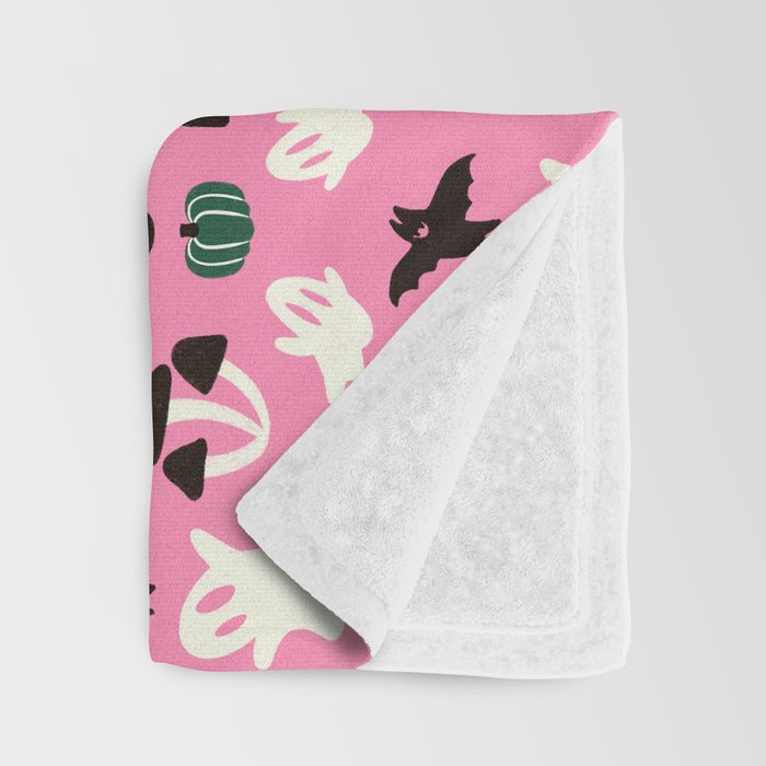 Pink Ghosts, Mushrooms, Bats, and Flowers Pattern Throw Blanket Gallery Image 3