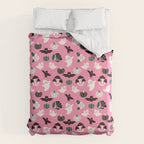 Pink Ghosts, Mushrooms, Bats, and Flowers Pattern Duvet Cover Gallery Image 6