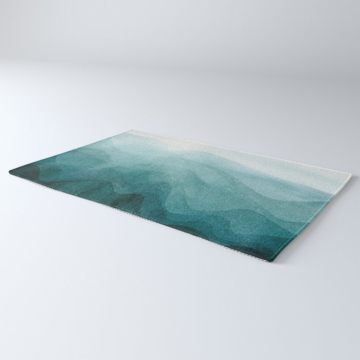 Sunrise in the mountains, dawn, teal, abstract watercolor Rug Gallery Image 3