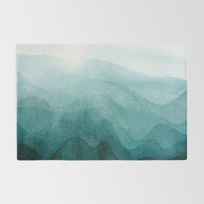 Sunrise in the mountains, dawn, teal, abstract watercolor Rug Gallery Image 2