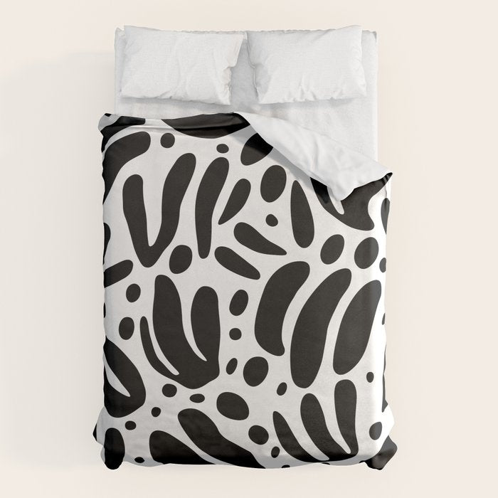 Black and white organic plant leaf art pattern Duvet Cover Gallery Image 6