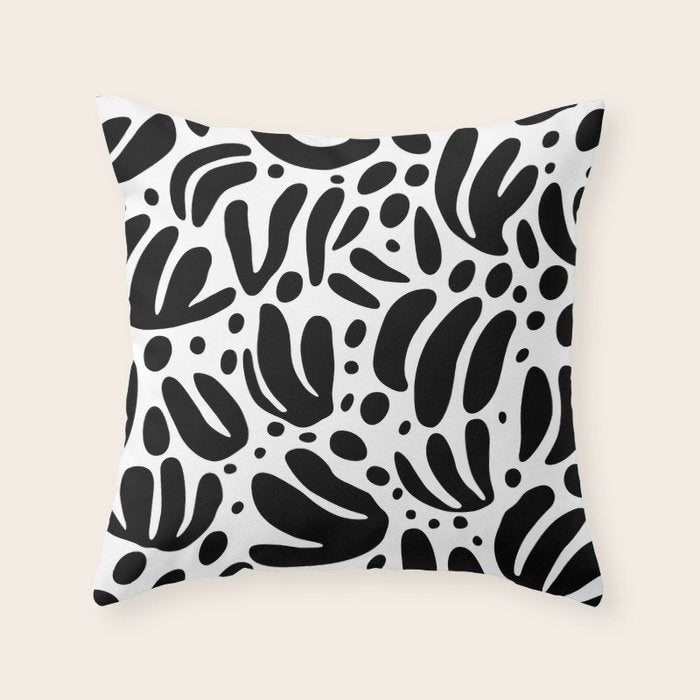 Black and white organic plant leaf art pattern Throw Pillow Gallery Image 6