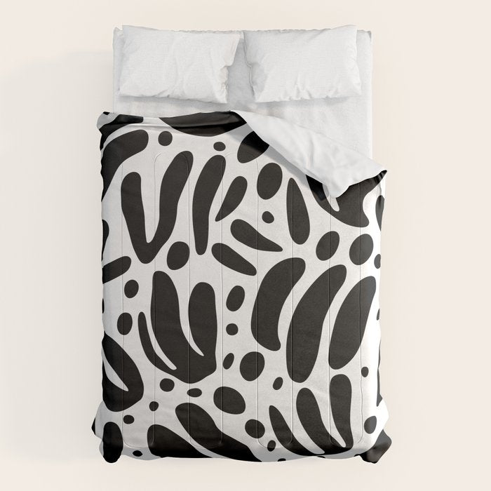 Black and white organic plant leaf art pattern Comforter Gallery Image 6
