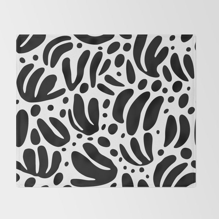 Black and white organic plant leaf art pattern Throw Blanket Gallery Image 2