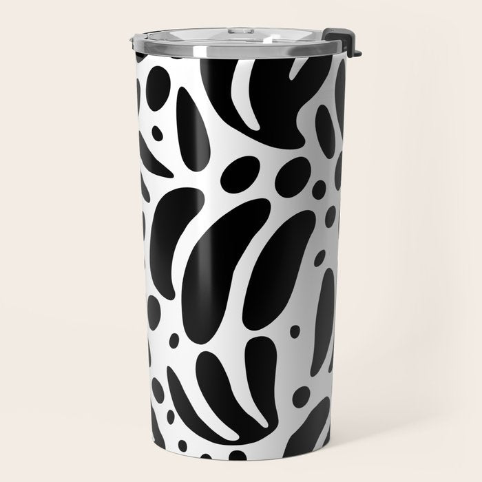 Black and white organic plant leaf art pattern Travel Mug Gallery Image 2
