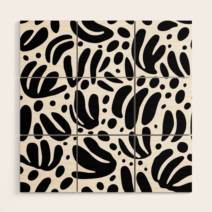 Black and white organic plant leaf art pattern Wood Wall Art Gallery Image 1