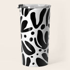 Black and white organic plant leaf art pattern Travel Mug Gallery Image 3