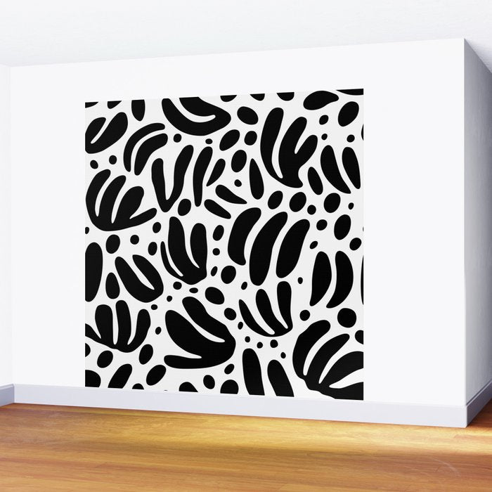 Black and white organic plant leaf art pattern Wall Mural Gallery Image 2