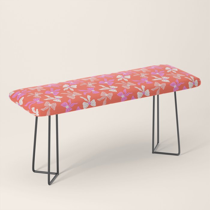 Playful Scattered Coquette Bows Vibrant Pink White Peach and Red Bench Gallery Image 1