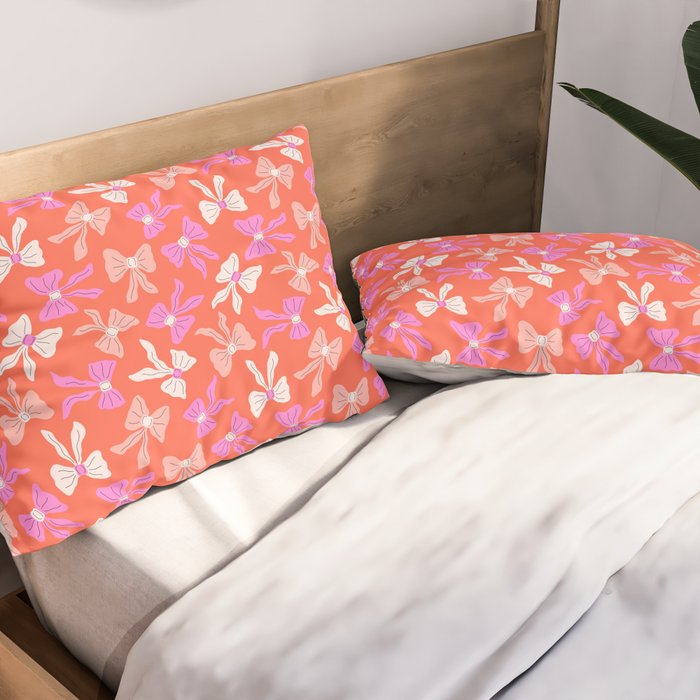 Playful Scattered Coquette Bows Vibrant Pink White Peach and Red Pillow Sham Gallery Image 2