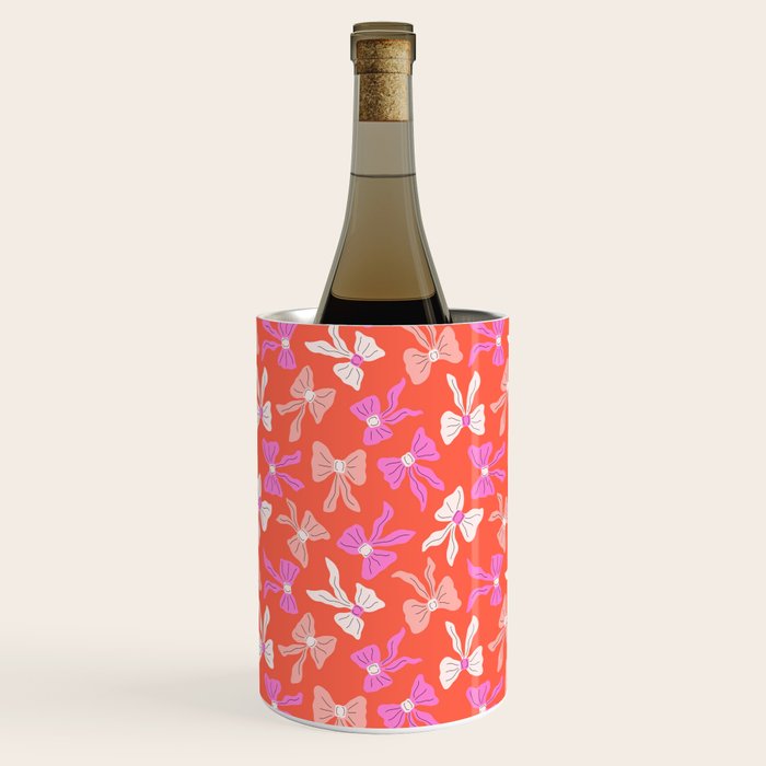 Playful Scattered Coquette Bows Vibrant Pink White Peach and Red Wine Chiller Gallery Image 1