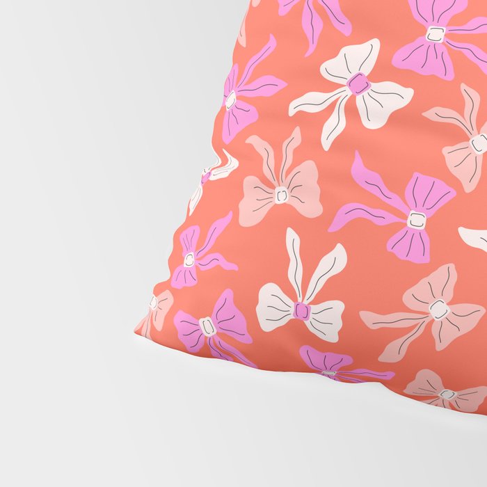 Playful Scattered Coquette Bows Vibrant Pink White Peach and Red Pillow Sham Gallery Image 4