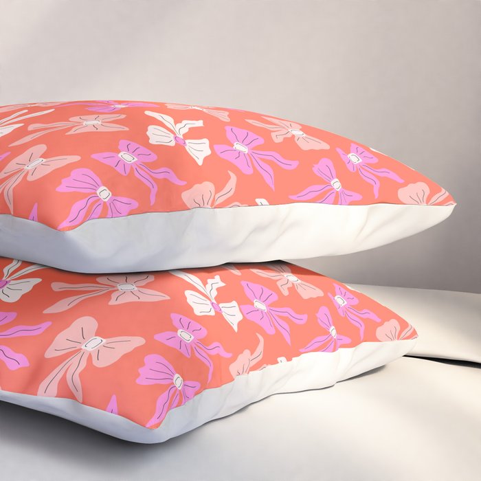 Playful Scattered Coquette Bows Vibrant Pink White Peach and Red Pillow Sham Gallery Image 3