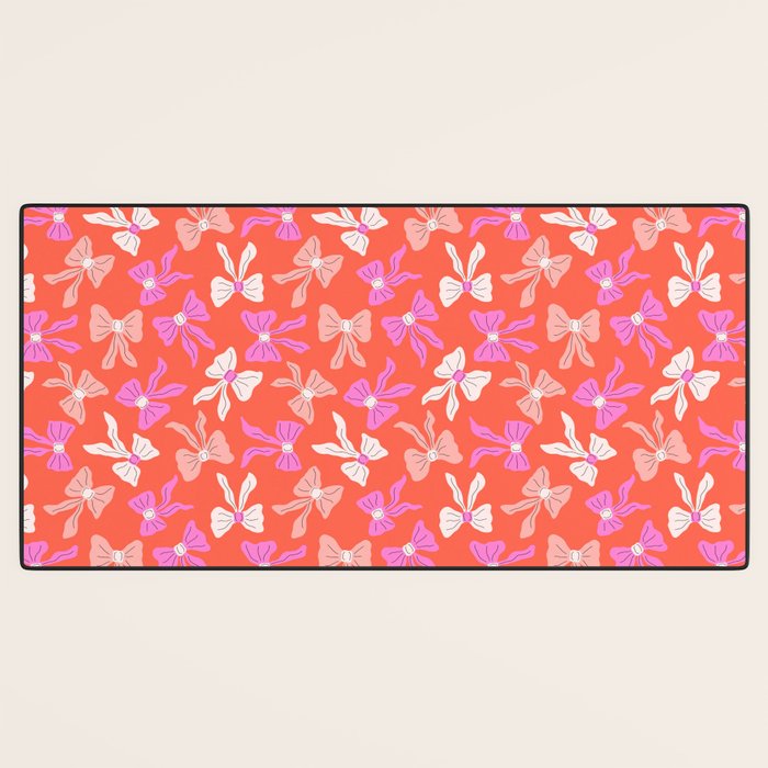 Playful Scattered Coquette Bows Vibrant Pink White Peach and Red Desk Mat Gallery Image 3