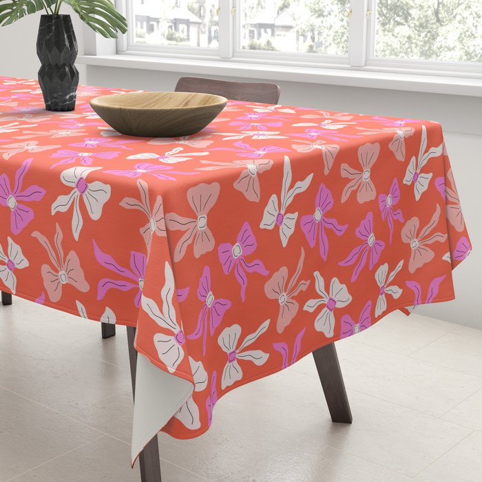 Playful Scattered Coquette Bows Vibrant Pink White Peach and Red Tablecloth Gallery Image 3